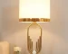 Modern table lamp with fabric shade in a cozy living room setting