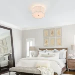 Semi Flush Mount Ceiling Light, Modern Close to Ceiling Lamp with White Fabric Drum Shade for Nursery Kids Room Entery Foyer