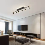 60W Modern Dimmable LED Ceiling Light, 6-Light Flush Mount Fixture with Remote, 51" Black & Gold for Kitchen, Bedroom