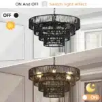20" Rustic 4-Tier Black Hemp Rope Pendant Light with 6 E12 Sockets,Tiered Boho Ceiling Light Fixture (Bulb Not Included)