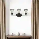 HMS Three-Light Matte Black Cage LED Wall Sconce Modern Square Design with Golden Body Warm White CCT for Indoor Stair