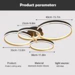 60W Dimmable LED Ceiling Light, Modern 4-Ring Gold Flush Mount with Remote, 3-Color Lighting for Living Room, Bedroom,