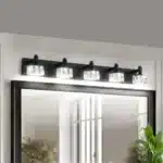 Modern 5-Light Matte Black LED Vanity Light Fixture with Crystal Glass Shades, Bathroom Wall Sconce for Contemporary Home