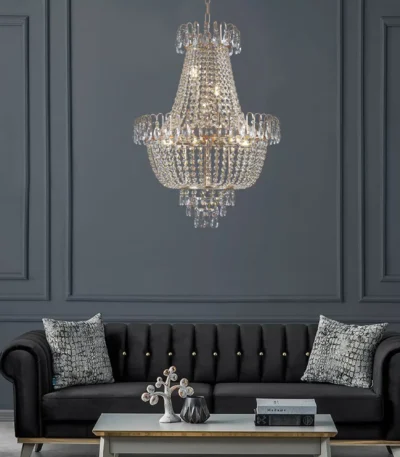 US Stock Free Shipping French Gold Crystal Chandelier Adjustable 104cm Chain Iron Glass Ceiling Light for Living Room