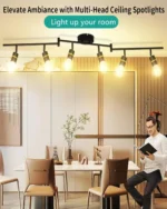 6-Light Ceiling Light Kit Foldable Arm E26 Base Matte Black Ceiling Spotlights Fitting for Kitchen Track Lighting Fixtures