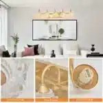29" Modern Crystal Bathroom Vanity Light,5-Light Golden Wall Sconce with Clear Glass Shade, Elegant Wall Mount Lighting No