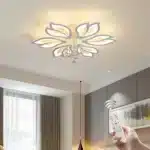 Modern White Dimmable Ceiling Light Acrylic Flower Light Fixture, 6-Head Flush Mount Chandelier with Remote for Bedroom
