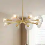 US Stock Free Shipping Modern 8-Light Gold Chandelier Glass Shade Hanging Pendant Ceiling Light for Living Room Entryway