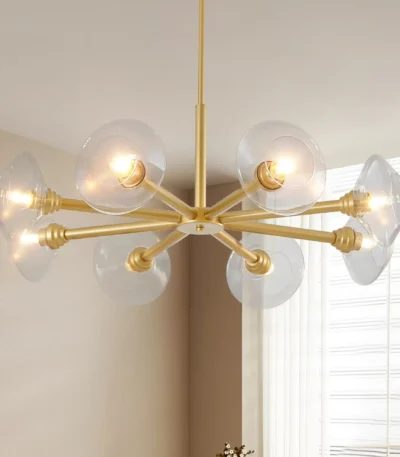 US Stock Free Shipping Modern 8-Light Gold Chandelier Glass Shade Hanging Pendant Ceiling Light for Living Room Entryway