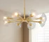 US Stock Free Shipping Modern 8-Light Gold Chandelier Glass Shade Hanging Pendant Ceiling Light for Living Room Entryway