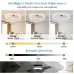 20" Modern Fan Lights Flush Mount LED Ceiling Light With Remote APP Control Dimmable LED 6 Speeds Reversible Blades White