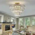 US Stock Free Shipping 19.7in Luxury Round Crystal Chandelier Fixture 10-Light French Gold Iron Ceiling Light for Living