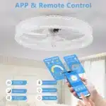 20" Modern Fan Lights Flush Mount LED Ceiling Light With Remote APP Control Dimmable LED 6 Speeds Reversible Blades White