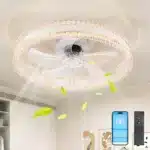 20" Modern Fan Lights Flush Mount LED Ceiling Light With Remote APP Control Dimmable LED 6 Speeds Reversible Blades White