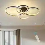 60W Dimmable LED Ceiling Light, Modern 4-Ring Gold Flush Mount with Remote, 3-Color Lighting for Living Room, Bedroom,