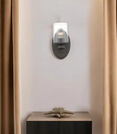 HMS Contemporary One Light Bronze LED Wall Sconce with Clear Glass Shade Modern Indoor Wall Lamps for Hotels Warm White Color
