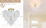 Gold Vintage Flush Mount Ceiling Light - 4-Light Glass Fixture for Bedroom, Hallway, Kitchen, Farmhouse – side view