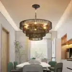 20" Rustic 4-Tier Black Hemp Rope Pendant Light with 6 E12 Sockets,Tiered Boho Ceiling Light Fixture (Bulb Not Included)