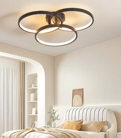 US Stock Free Shipping Dimmable 3-Color Temperature 3-Ring LED 19.7" Matte Black Ceiling Light for Bedroom Living Dining Room