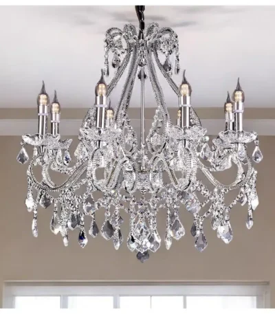 HMS Modern Eight-Light LED Ceiling Light Transparent Glass Warm White Candle Style for Villa Hotel Hall Banquet Hall Top Beam