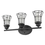 HMS Three-Light Matte Black Cage LED Wall Sconce Modern Square Design with Golden Body Warm White CCT for Indoor Stair