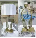 Modern table lamp with fabric shade in a cozy living room setting