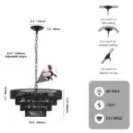 20" Rustic 4-Tier Black Hemp Rope Pendant Light with 6 E12 Sockets,Tiered Boho Ceiling Light Fixture (Bulb Not Included)