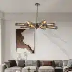 US Stock Free Shipping 33.5 Inch 8-Light Black Industrial Chandelier Iron Hanging Ceiling Light for Dining Living Room