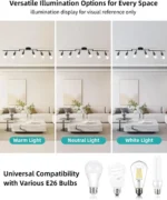6-Light Ceiling Light Kit Foldable Arm E26 Base Matte Black Ceiling Spotlights Fitting for Kitchen Track Lighting Fixtures