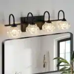 US Stock Free Shipping Matte Black 4-Light Wall Sconce, Crystal Glass Shade Bathroom Vanity Fixture for Makeup Over Mirror