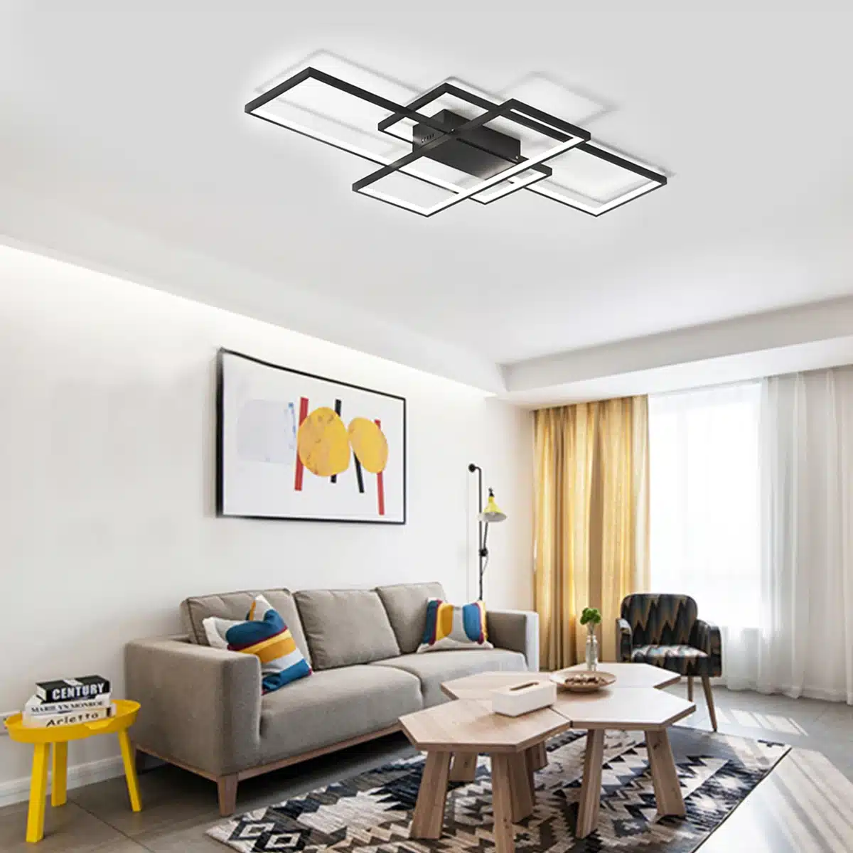 50W Dimmable LED Ceiling Light, Modern 3-Square Acrylic Flush Mount Fixture with Remote Control for Living Room