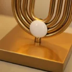 Modern table lamp with fabric shade in a cozy living room setting