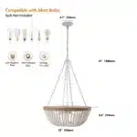 22" Bohemian Wood Beaded Pendant Chandelier, Elegant Light Fixture,Stylish Ceiling Light (Bulb Not Included) – top view