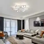 Modern White Dimmable Ceiling Light Acrylic Flower Light Fixture, 6-Head Flush Mount Chandelier with Remote for Bedroom