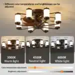 US Stock Free Shipping 22in Coffee Caged Fan Light Industrial Wood Blades 6-Speed Reversible Remote Multi Color LED Ceiling