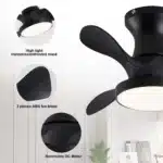 OE HOME ABS Ceiling Fan Modern 3 Color Temperatures Light Remote Control DC Motor Powerful Low Noise Small Space Dining Room