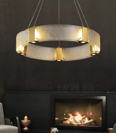 Dewdrop glass pendant light with Nordic luxury hardware, shown against a neutral wall in a modern living room