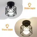 Industrial Farmhouse Flush Mount Ceiling Light Black Geometric Metal Cage E26 for Kitchen Corridor Room (Bulb Not Included)