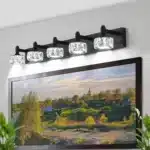 Modern 5-Light Matte Black LED Vanity Light Fixture with Crystal Glass Shades, Bathroom Wall Sconce for Contemporary Home
