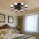 US Stock Free Shipping 22in Coffee Caged Fan Light Industrial Wood Blades 6-Speed Reversible Remote Multi Color LED Ceiling