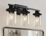 Industrial vintage wall sconce with clear glass shade in matte black finish