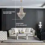 US Stock Free Shipping French Gold Crystal Chandelier Adjustable 104cm Chain Iron Glass Ceiling Light for Living Room