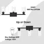 Modern Matte Black LED Bathroom Vanity Light with Clear Glass Shade Wall Sconce Lighting Fixture for Mirror Bedroom Living