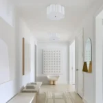 Semi Flush Mount Ceiling Light, Modern Close to Ceiling Lamp with White Fabric Drum Shade for Nursery Kids Room Entery Foyer