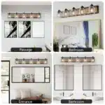 40" Farmhouse Vanity Light Fixture, 5-Light Bathroom Wall Sconce with Clear Seeded Glass Shades, Black and Wood Grain Finish