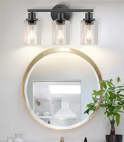 Modern LED Bathroom Mirror Wall Lamp Matte Black Iron Body with Glass Shade Warm White Vanity Light for Bath Bedroom Porch