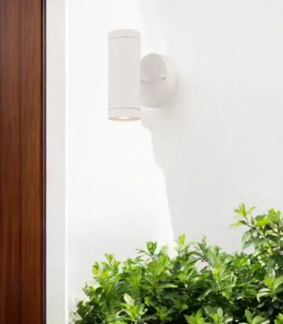 HMS White LED Two-Light Wall Sconce Can-Shaped Aluminum Plastic Body Golden Finish Acrylic Shade 3000K Auto E26 for Bedroom