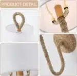 Natural Rattan Wall Sconce Set of 2 Boho Woven Wicker White Shade Wall Light for Vanity Stairway Fireplace Living room