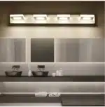 Round LED wall lamp with acrylic shade in a modern living room
