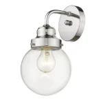 HMS Modern Contemporary Light Silver Wall Sconce with Round Warm White Glass Shade for Apartment and Bathroom Use – close-up